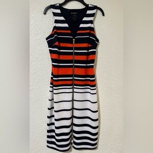 Enfocus Studio Striped Midi Dress - Orange, Black, and White